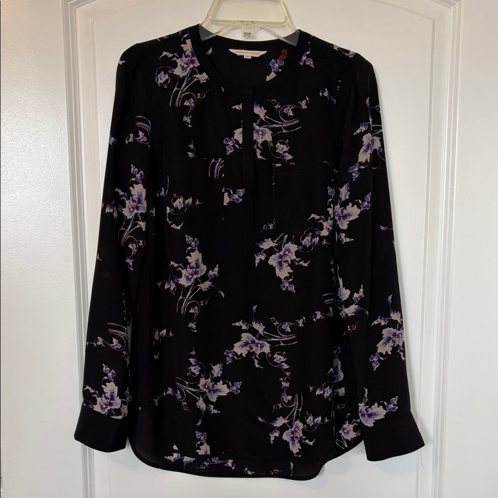 Rebecca Taylor Black Blouse with Lavender Floral Print